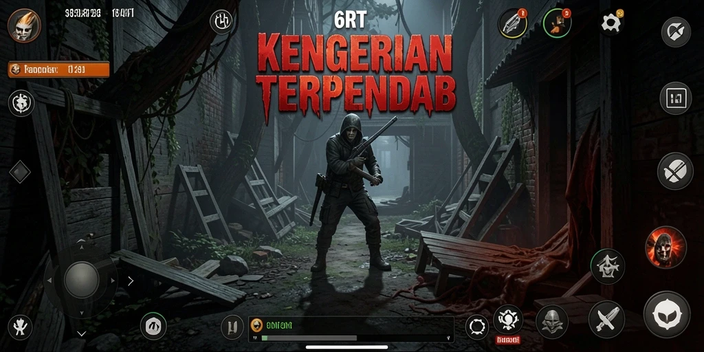 Tangkapan layar gameplay 6RT yang menampilkan suasana Horror mencekam.
