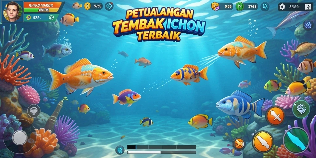 Menampilkan gameplay seru dalam 8768 saat berburu ikan.