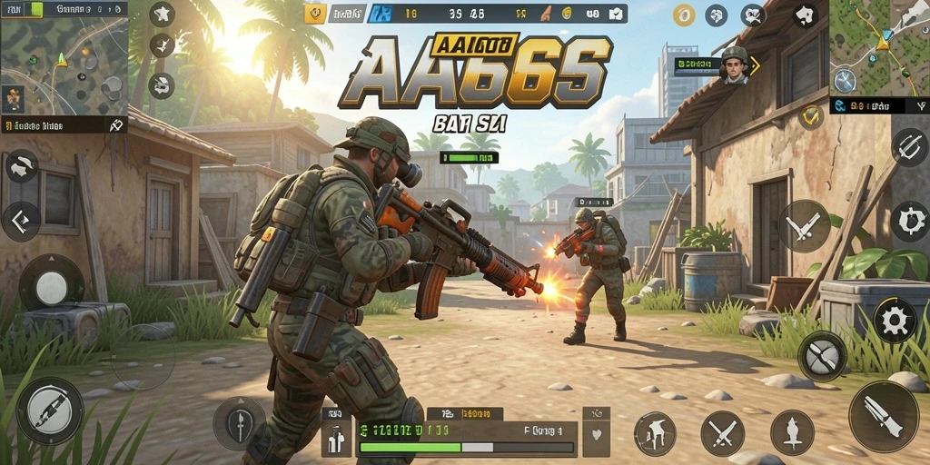 Menampilkan aksi pertarungan seru di arena Battle Royale.
