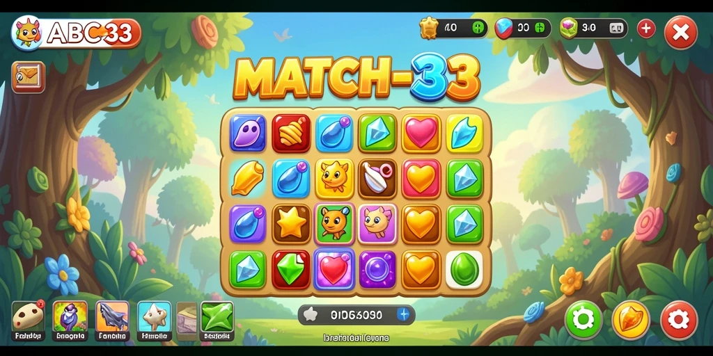 Screenshot gameplay ABC33 menunjukkan keseruan mencocokkan item Match-3.