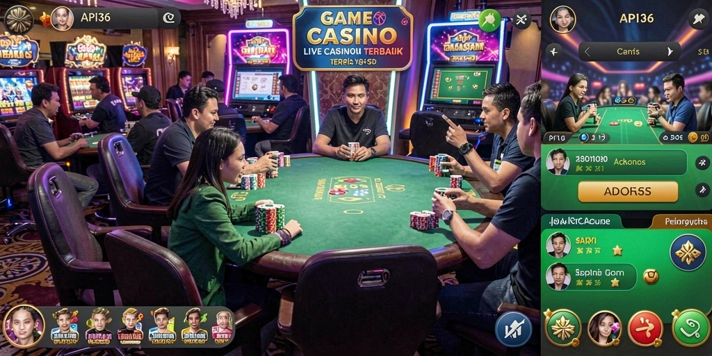 Screenshot dari gameplay API36 menampilkan dealer profesional dan suasana kasino yang mendebarkan.