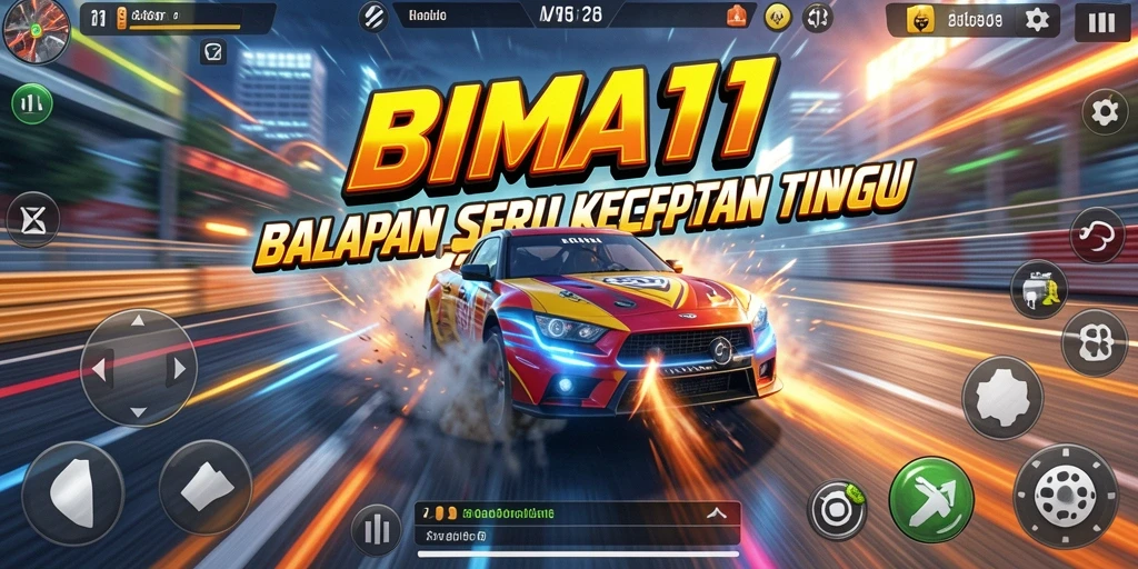 Screenshot BIMA11 menampilkan aksi balapan yang mendebarkan dan mobil-mobil keren.