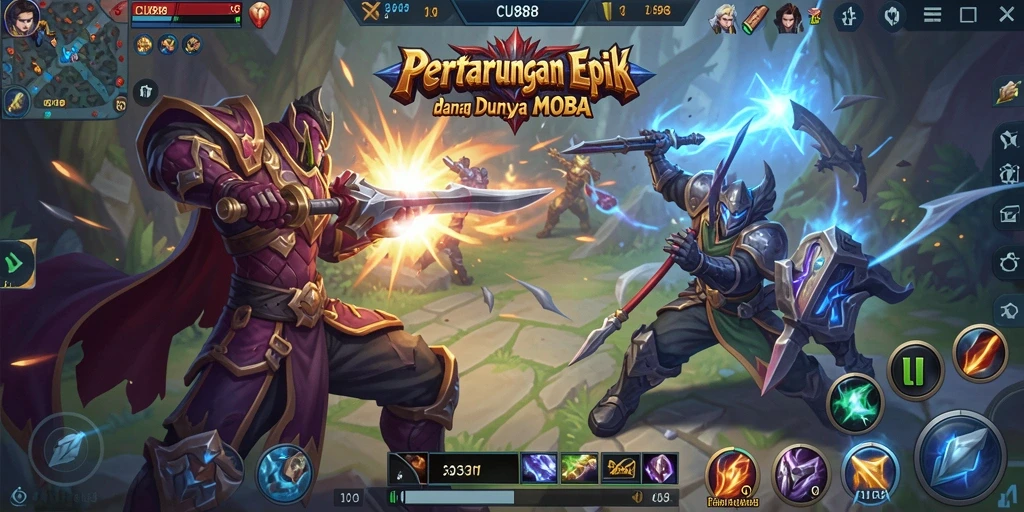 Tampilan gameplay epik di arena MOBA CU888.