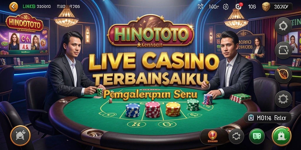 Tampilan gameplay HINOTOTO dengan dealer langsung dan suasana kasino yang menarik.