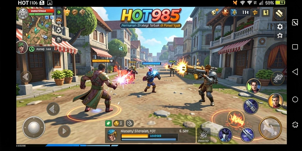 Screenshot HOT985 menunjukkan pertempuran strategis yang mendebarkan.