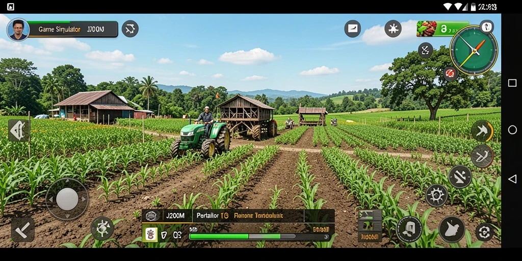 Screenshot utama J200M menunjukkan gameplay pertanian yang menarik dan interaktif.