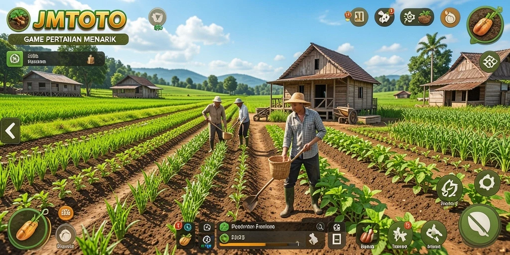 Screenshot gameplay JMTOTO menunjukkan petak ladang yang hijau dan subur.