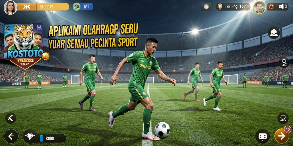 Screenshot gameplay KOSTOTO menampilkan aksi seru dalam pertandingan olahraga.