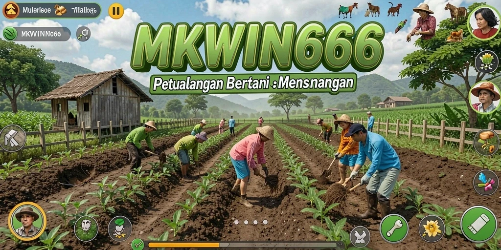 Gameplay ikonik MKWIN666 dengan pertanian dan hewan yang menggemaskan.