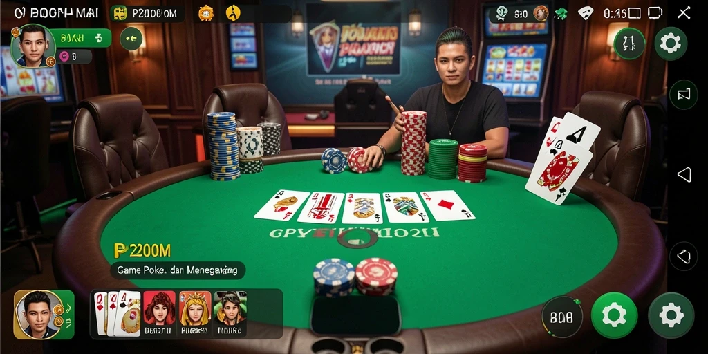 Tampilan utama P200M menampilkan pemain yang sedang berkompetisi dalam permainan Poker.
