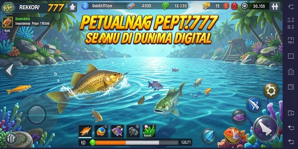 Screenshot gameplay REKOR777 menampilkan momen memancing yang penuh tantangan.