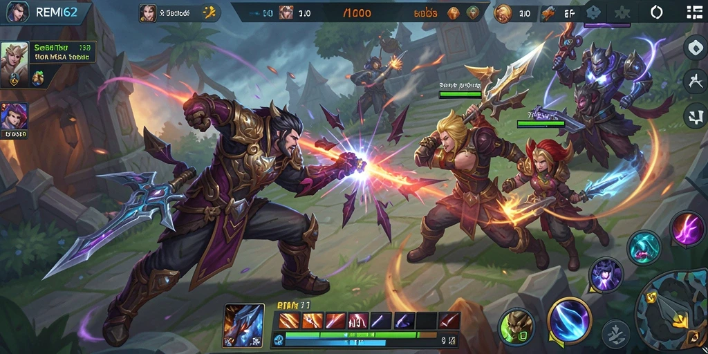 Tampilan seru dari gameplay MOBA di REMI62 saat pertarungan berlangsung.