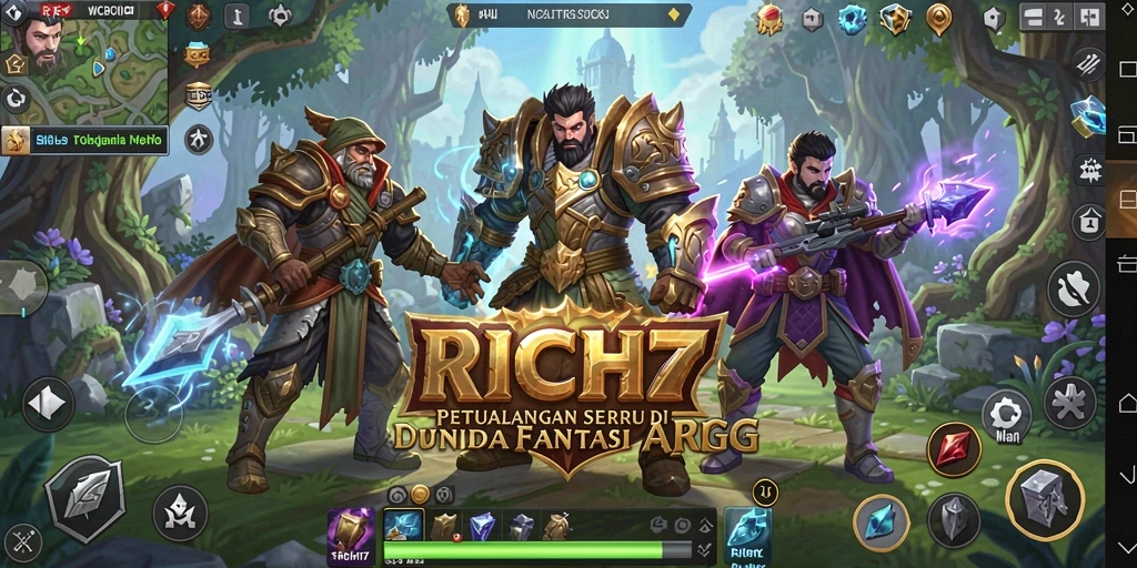 Tampilan gameplay <strong>RICH7</strong> yang menakjubkan dengan aksi seru di dunia fantasi.