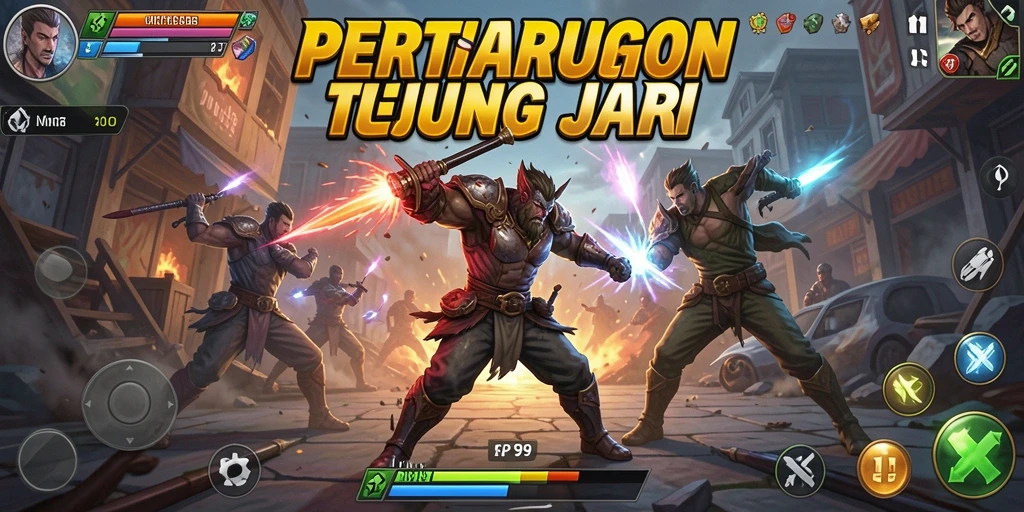 Tangkapan layar utama RP99 menampilkan aksi pertarungan yang intens.