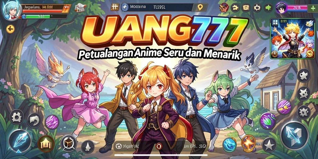 Tampilan gameplay UANG77 yang penuh warna dan dinamis.